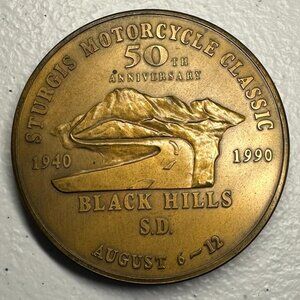 Vtg STURGIS 50TH MOTORCYCLE CLASSIC TOKEN COIN 1940-1990 BLACK HILLS S.D. RALLY